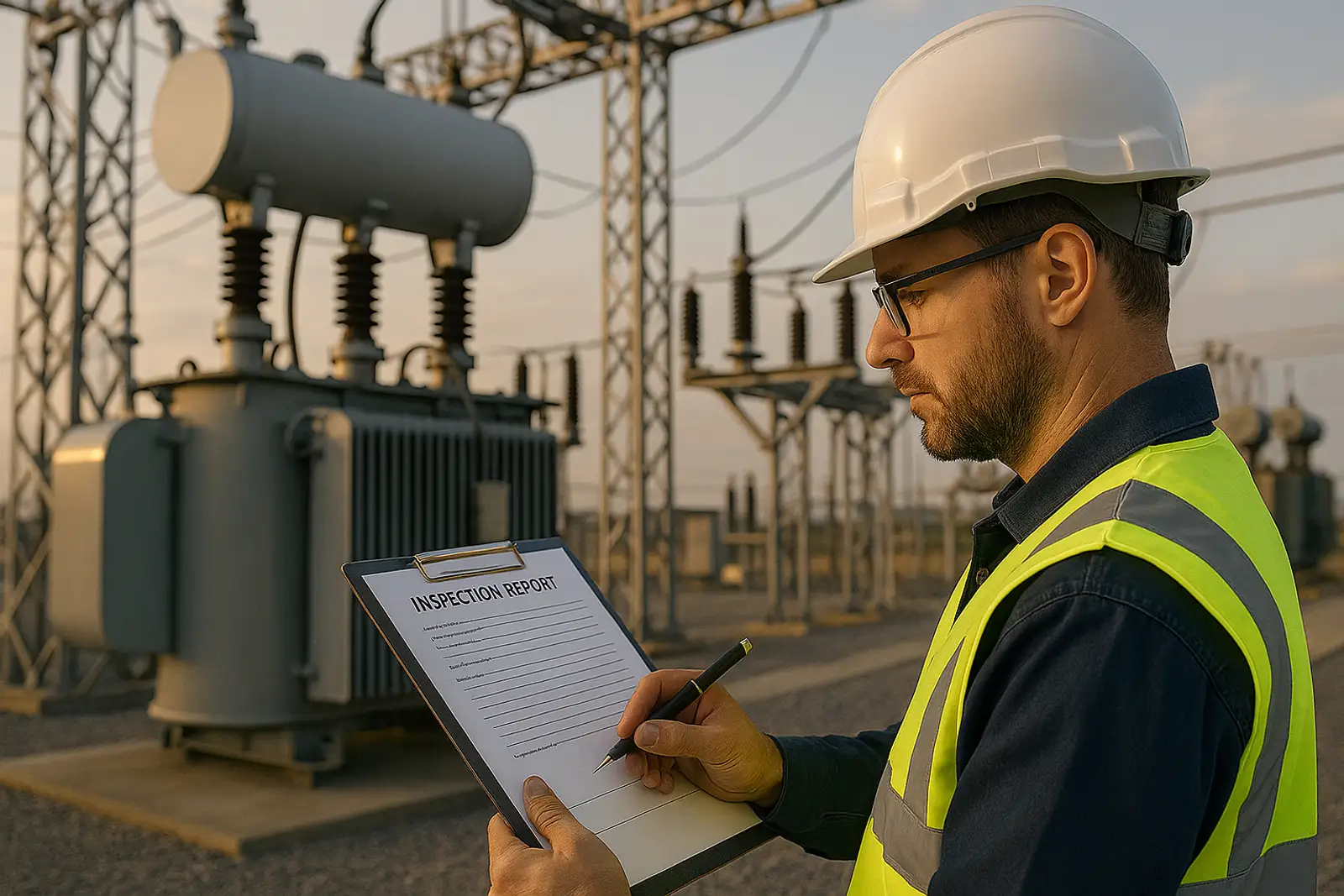 Bursa’da trafo periyodik kontrolü sırasında OG güç trafosunda test ve ölçüm yapan elektrik mühendisi